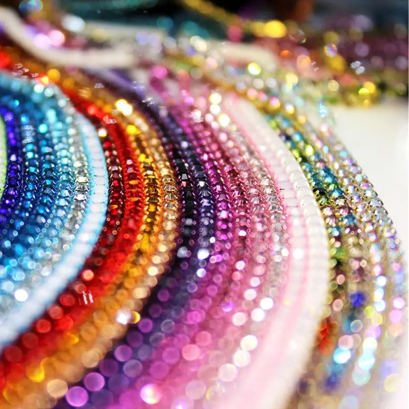Rhinestones Chain Roll Tassel 1/10Yard Crystal Ribbon Strass Banding Sew On Gold Rhinestone Trim Strip Cup Chains For Needlework