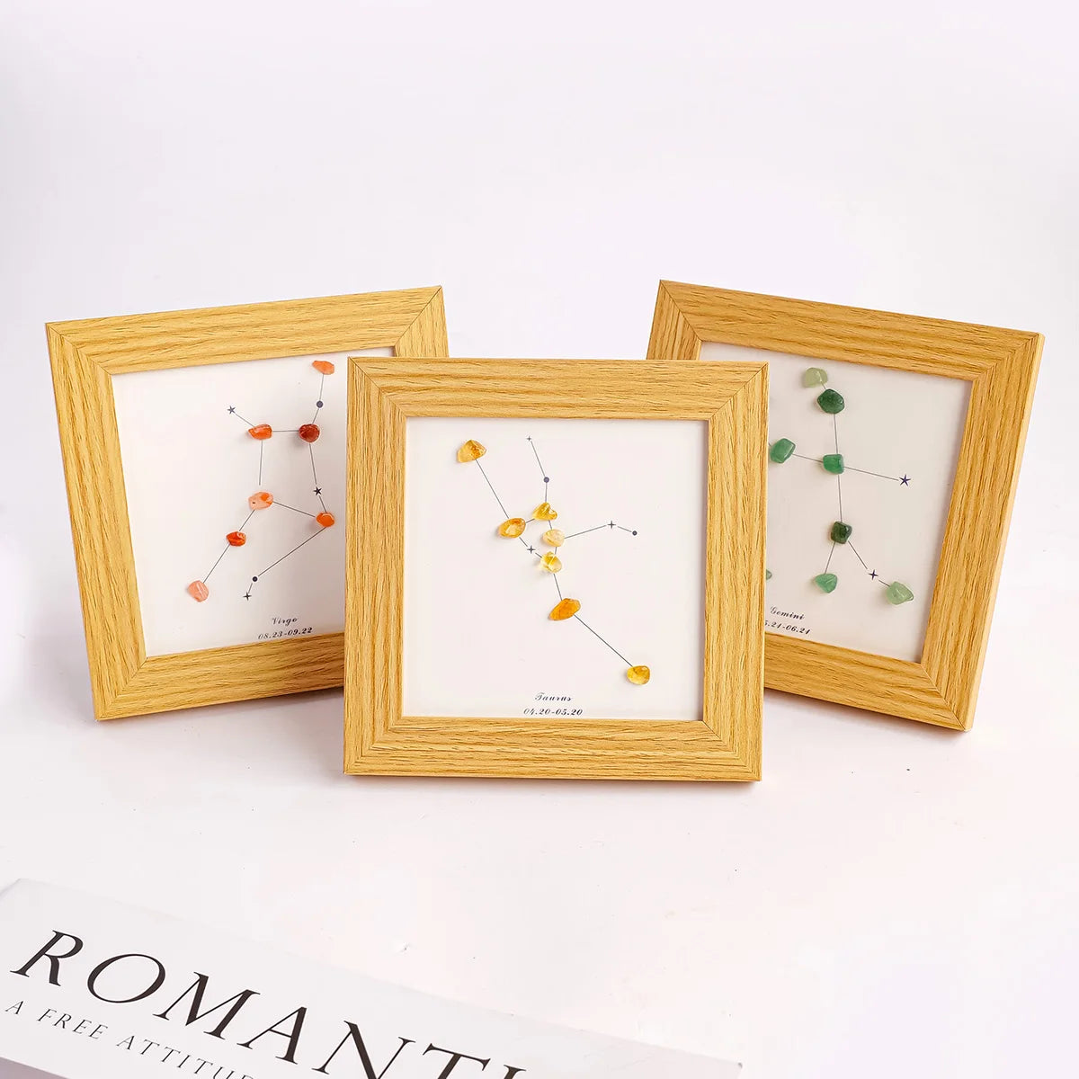 1 cadre photo en gravier de cristal naturel du zodiaque, décor de maison, fresque, ornements de bureau, accessoires de bricolage
