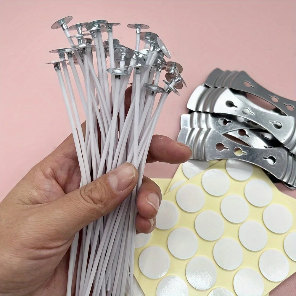 Candle Making DIY Kits,Candle Wicks,60pcs Wicks Sticker,50pcs Waxed Cotton Wicks with Metal Sustainer Tabs for Candle Making