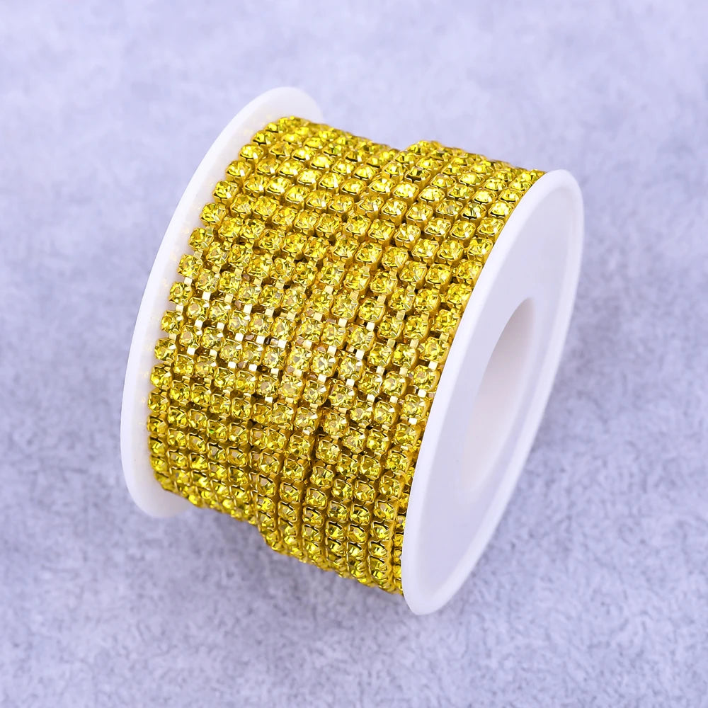 Crystal 10 Yard Rhinestones Trim Stone Cup Chain Gold Diamond Strass Decorative Applique Crystal Trimmings For Dresses