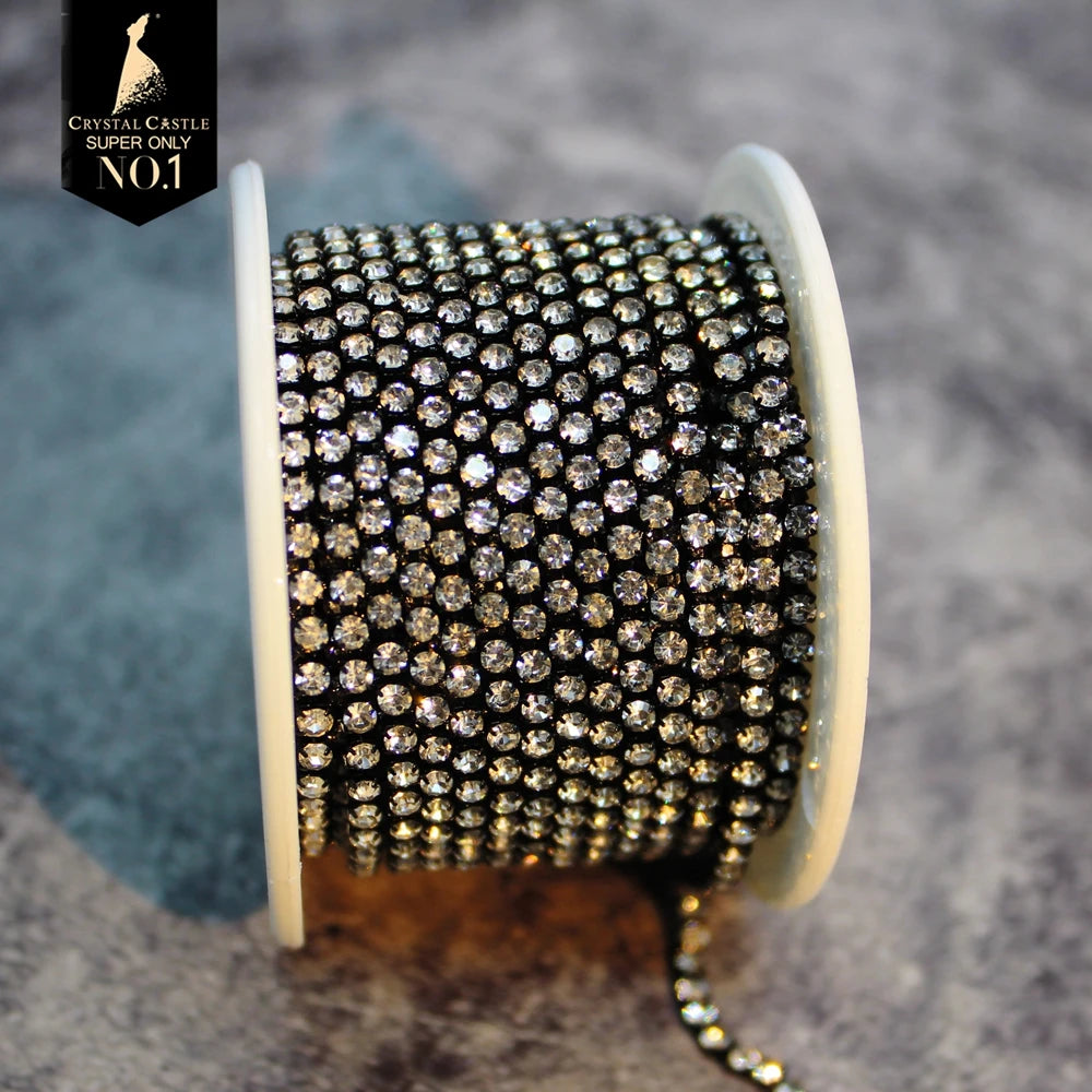 Rhinestones Chain Roll Tassel 1/10Yard Crystal Ribbon Strass Banding Sew On Gold Rhinestone Trim Strip Cup Chains For Needlework