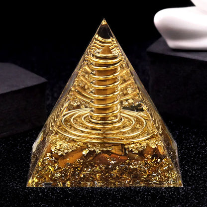 Natural Crystal Energy Generator Pyramid Peridot Gold Sandstone Reiki Healing Resin Pyramid Egyptian Room Decoration 6x6cm