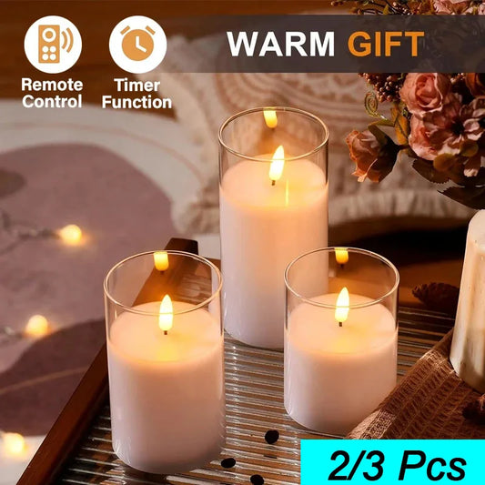 Led Electronic Candles Light Flameless Remote Timer Flickering Lamp Clear Acrylic Glass Battery Powered Wedding Party Christmas