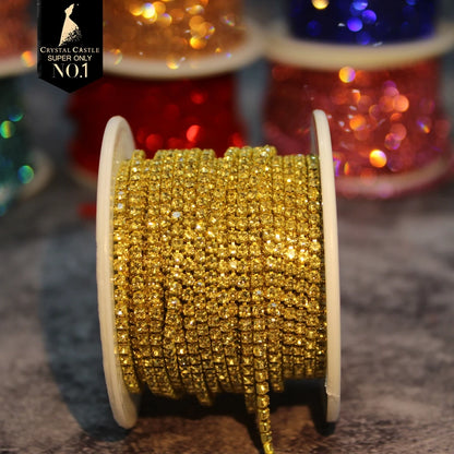 Rhinestones Chain Roll Tassel 1/10Yard Crystal Ribbon Strass Banding Sew On Gold Rhinestone Trim Strip Cup Chains For Needlework