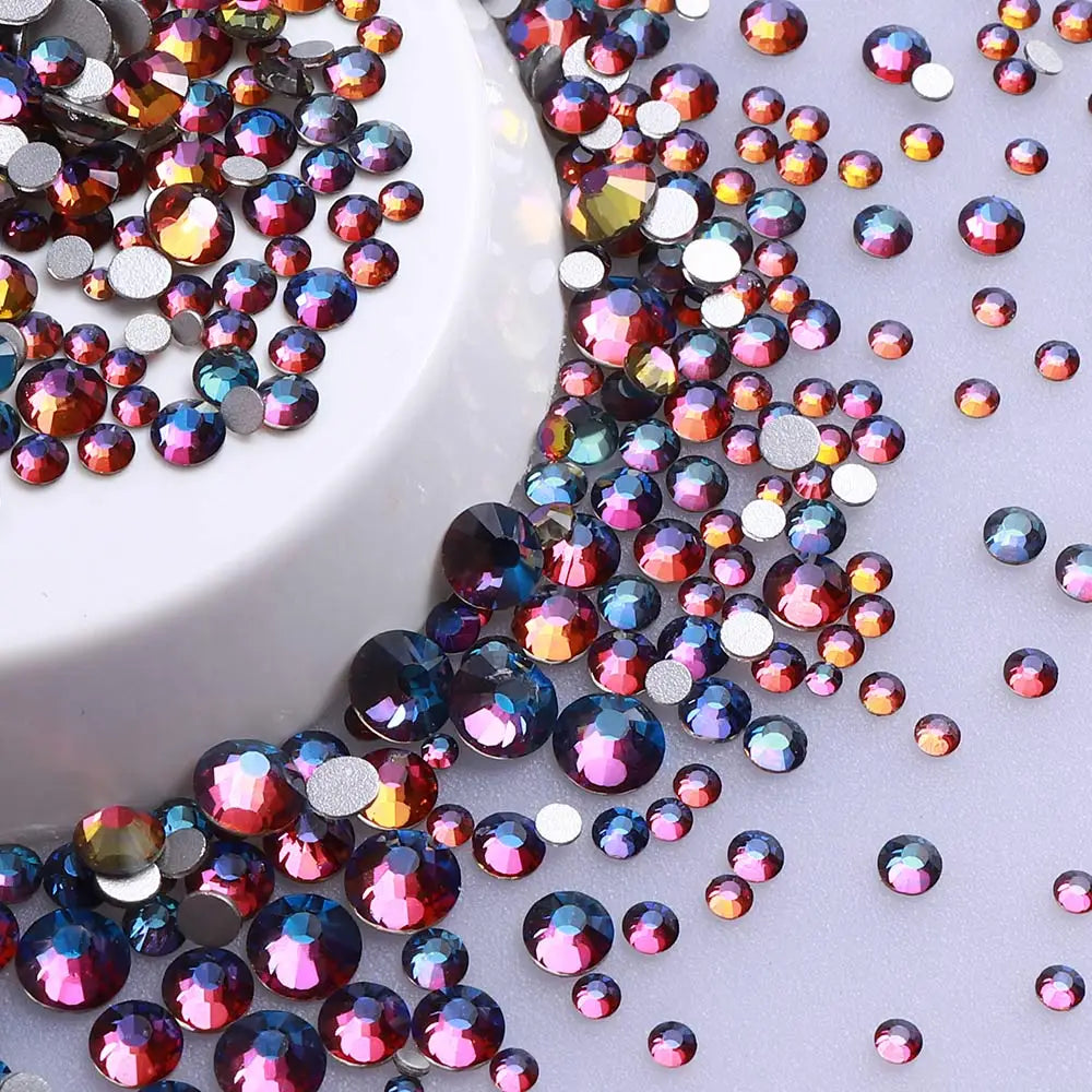 SS3-SS20 Mix Size Glitter Glass Round Rhinestones Silver Bottom Non Hotfix Small Size Crystal For Nail Art Clothes Decoration