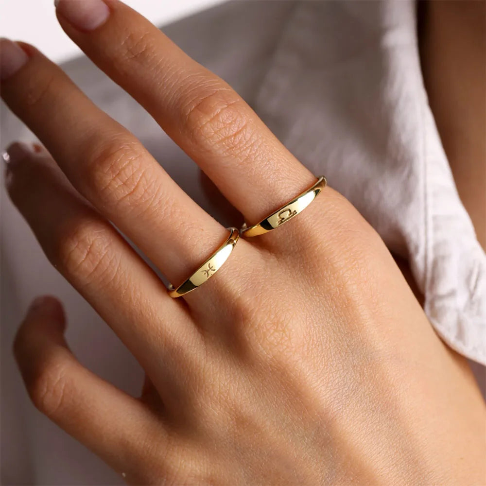 Tiny Zodiac Sign Ring For Women Stainless Steel Gold Color Constellation Gemini Ring Birthday Christmas Jewelry Bijoux Femme