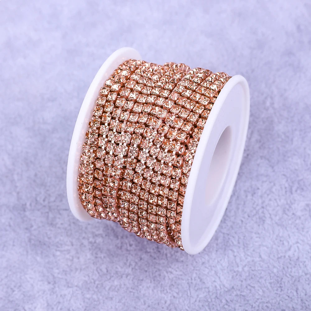 Crystal 10 Yard Rhinestones Trim Stone Cup Chain Gold Diamond Strass Decorative Applique Crystal Trimmings For Dresses