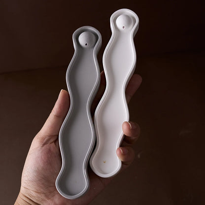 Wave Long Incense Insert Tray Silicone Mold DIY Incense Sticks Base Casting Molds Plaster Epoxy Resin Craft Making Home Decor