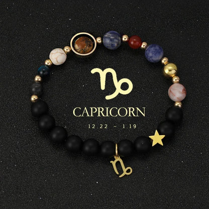 Bracelet 12 Zodiac Signs Virgo Taurus Cosmic Galaxies Eight Planets Constellation Bracelet Natural Stone Solar System Bracelet