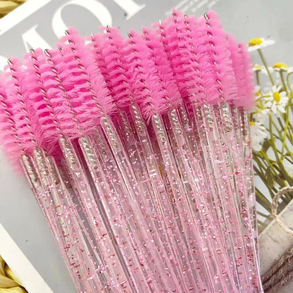 50Pcs Makeup Brushes Disposable Crystal Eyebrow Brush Diamond Handle Mascara Wand Applicator Eye Lashes Eyelash Extension Tools