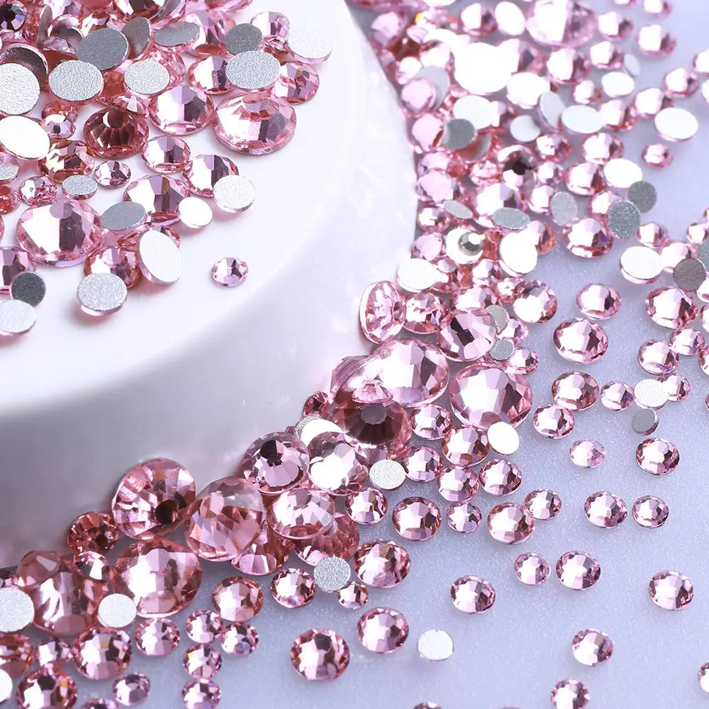 SS3-SS20 Mix Size Glitter Glass Round Rhinestones Silver Bottom Non Hotfix Small Size Crystal For Nail Art Clothes Decoration