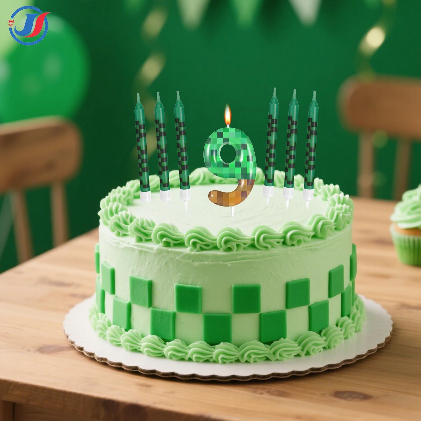 7Pcs Pixel Miner Birthday Cake Candles Topper for Pixel Theme Party Anniversary Party Video Game Party Supplies for Boys Girls