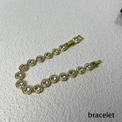 2025 New Original Round Water Drop Crystal High Jewelry Set Fashion Dazzling Women's Bracelet Earring Necklace Ring Wedding Gift