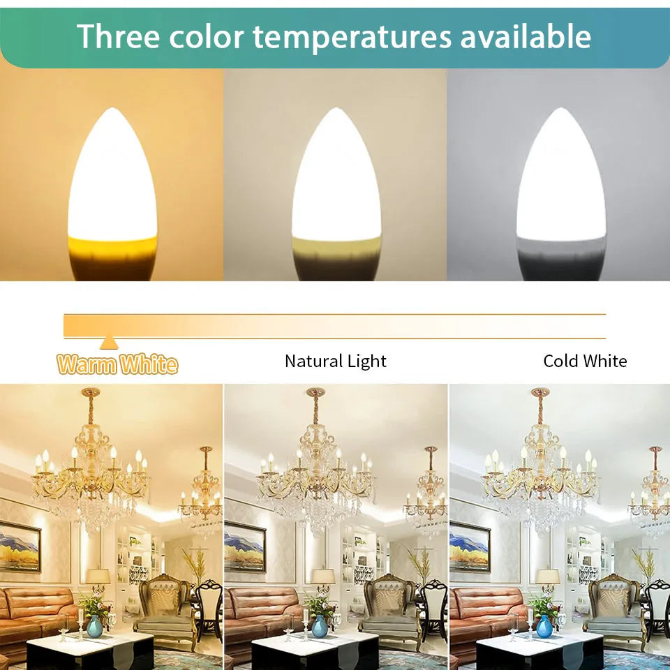 10PCS LED Candle Bulbs Light AC85-265V E14 E27 LED Candle Bulbs LED Ceiling Light Decoration LED Chandelier For Home Living Room
