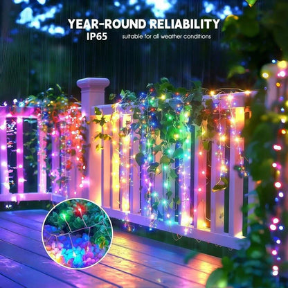 Dây Đèn Led Năng Lượng Mặt Trời Ngoài Trời Hình Pháo Hoa, Dây Đèn Đồng 8 Chế Độ Dùng Trang Trí Đám Cưới Cắm Trại Giáng Sinh
