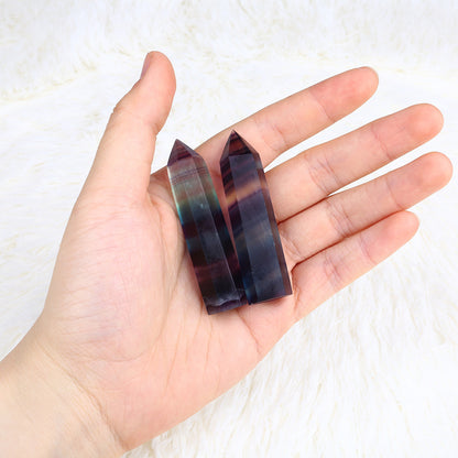 Natural Fluorite Crystal Colorful Striped Fluorite 4-7CM Quartz Crystal Stone Point Healing Hexagonal Wand Treatment Stone