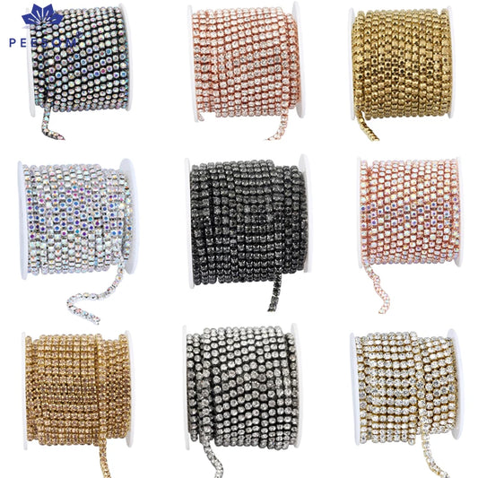 PEESOM SS6-SS18 Crystal Rhinestone Cup Chain Sew on Glass Rhinestone Trim Chain Glue On Colorful Crystal Cup Chain for DIY Craft
