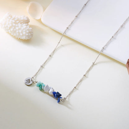 12 Zodiac Signs Constellation Charm Natural Crushed Stone Beaded Necklace for Men Women Couple Choker Virgo Leo Libra Jewelry