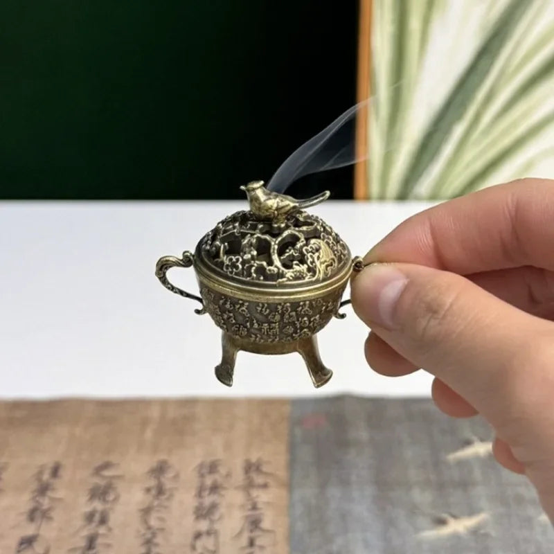 Ancient Style Magpie Lucky Incense Burner Metal Lotus Incense Burner Bowl Incense Holder With Handle Yoga Meditation Home Decor
