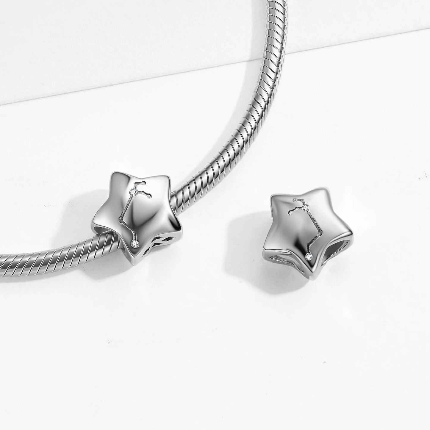 Plain Silver Zircon Lines 925 Sterling Silver 12 Zodiac Signs for Charm Beads Fit Original Bracelet Diy Jewelry Accessories