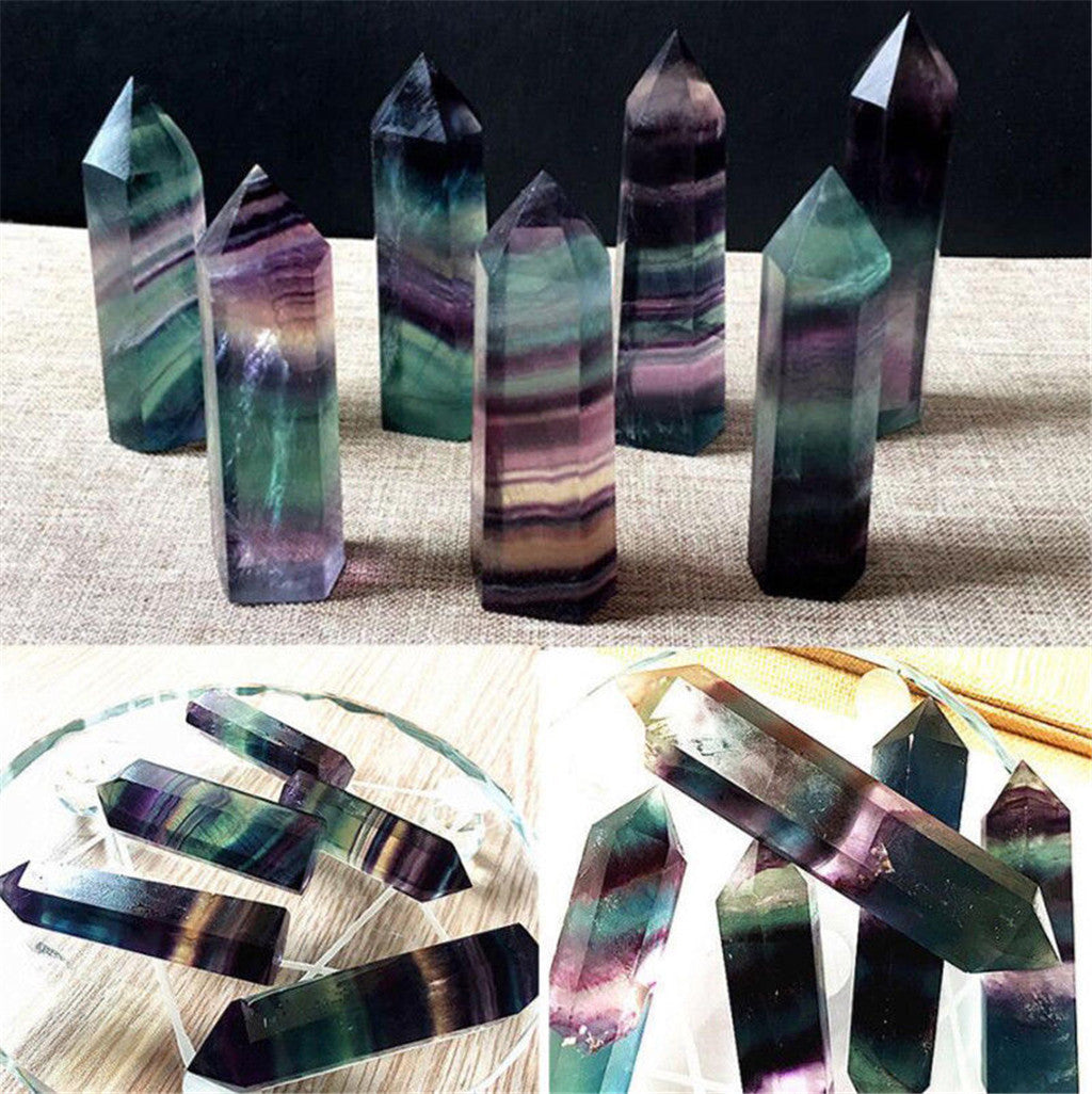 Natural Fluorite Crystal Colorful Striped Fluorite 4-7CM Quartz Crystal Stone Point Healing Hexagonal Wand Treatment Stone
