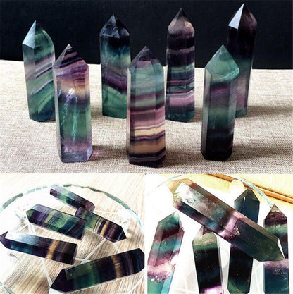 Natural Fluorite Crystal Colorful Striped Fluorite 4-7CM Quartz Crystal Stone Point Healing Hexagonal Wand Treatment Stone