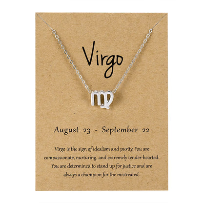 12 Horoscope Silver Color Pendant Necklace for Men Women Taurus Aries Leo Pisces Virgo 12 Constellations Jewelry Holiday Gifts