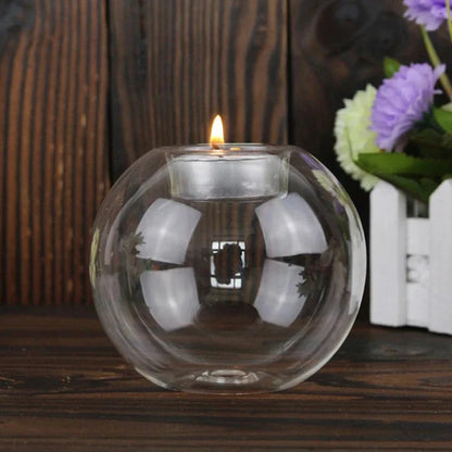 Elegant Round Glass Candle Holders - European Style Centerpiece for Christmas, Halloween & Wedding Parties
