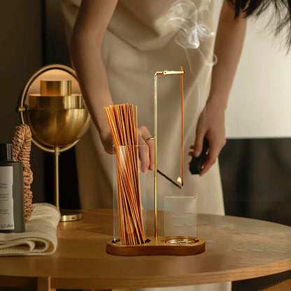 2 in 1 Incense Holder for Sticks Anti-Ash Flying Incense Burne with Glass Ash Catcher and Sticks Organizer for Meditation Yoga