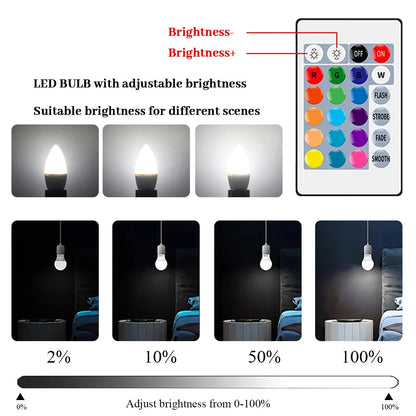 1-10PCS E14 Candle LED Bulb RGB 24 Key Remote Control Dimmable 6W AC220V 110V Colorful Change for Bedroom Living Room Lamp