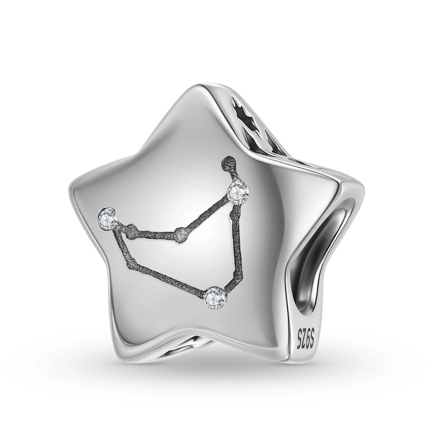Plain Silver Zircon Lines 925 Sterling Silver 12 Zodiac Signs for Charm Beads Fit Original Bracelet Diy Jewelry Accessories