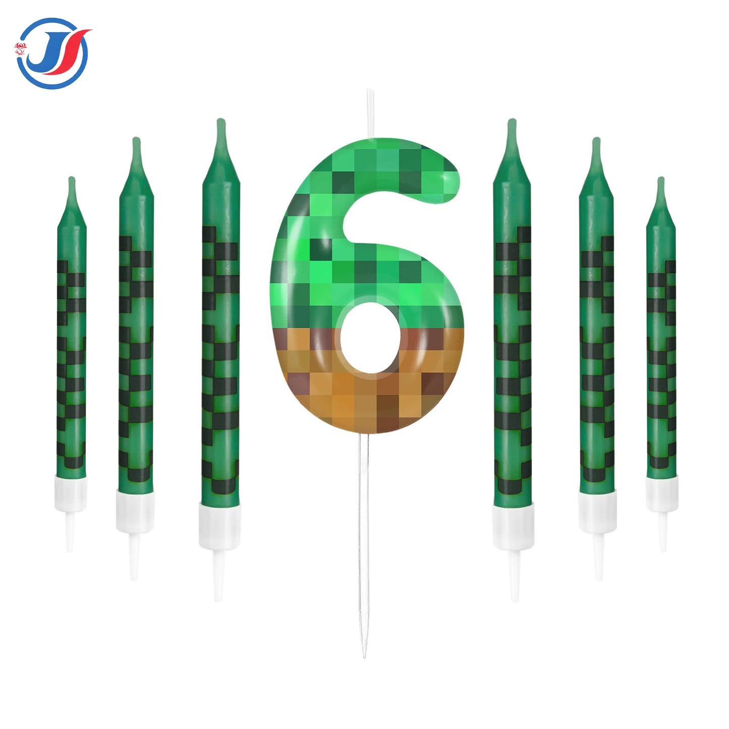 7Pcs Pixel Miner Birthday Cake Candles Topper for Pixel Theme Party Anniversary Party Video Game Party Supplies for Boys Girls