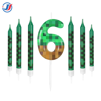 7Pcs Pixel Miner Birthday Cake Candles Topper for Pixel Theme Party Anniversary Party Video Game Party Supplies for Boys Girls