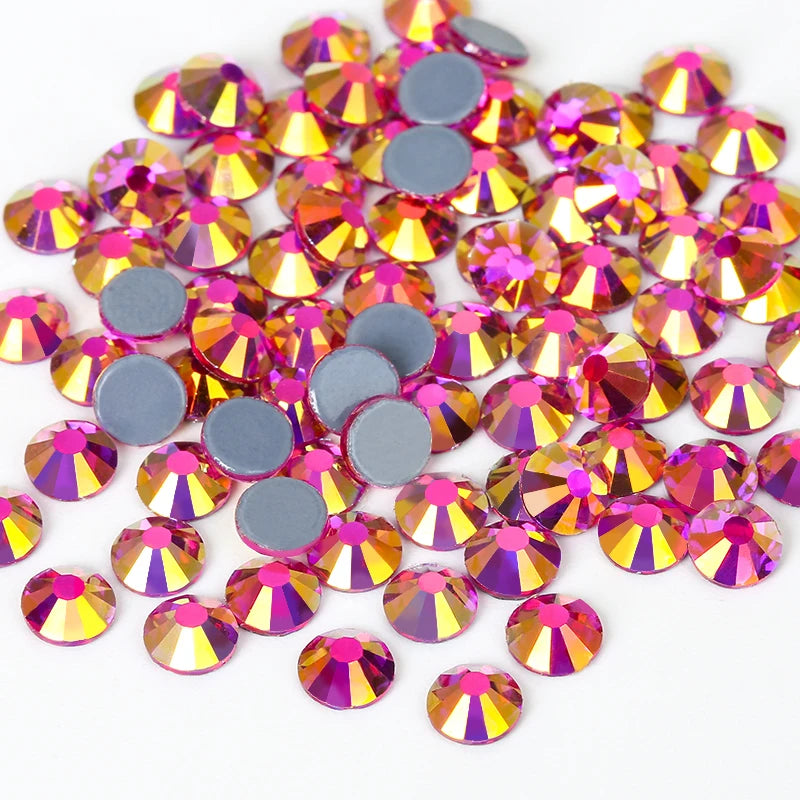 SS6-SS30 Multi-color Crystal AB Hot Fix Rhinestone Crystal Super Glitter Strass Iron On Rhinestones For Nail Art Fabric Garment