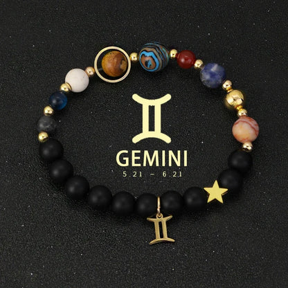 Bracelet 12 Zodiac Signs Virgo Taurus Cosmic Galaxies Eight Planets Constellation Bracelet Natural Stone Solar System Bracelet
