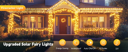 Dây Đèn Led Năng Lượng Mặt Trời Ngoài Trời Hình Pháo Hoa, Dây Đèn Đồng 8 Chế Độ Dùng Trang Trí Đám Cưới Cắm Trại Giáng Sinh