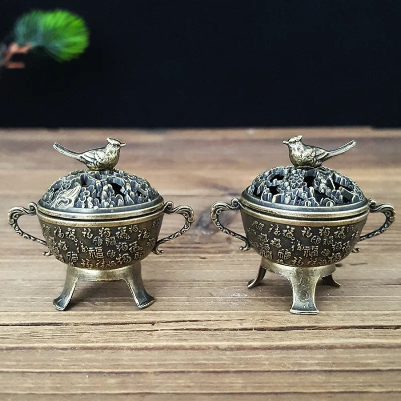 Ancient Style Magpie Lucky Incense Burner Metal Lotus Incense Burner Bowl Incense Holder With Handle Yoga Meditation Home Decor