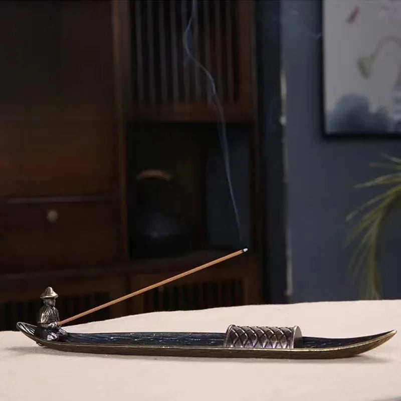 Creative Incense Holder Aromatherapy Ornament Incense Holder Boat Old Men Fishing Japanese Style Incense Stick Burner Home Decor