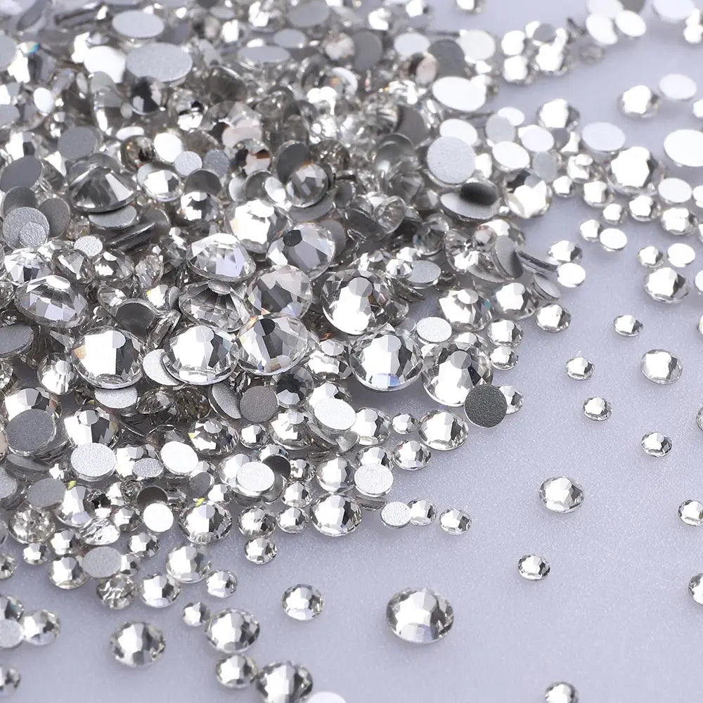 1440Pcs Mix Size Glass Flatback Rhinestone Glitter Crystal AB Round Diamond Non Hotfix Glue On Stone for DIY Nail Art Decoration
