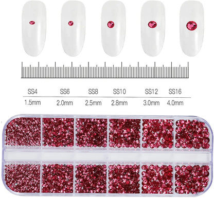 12Gird 3D Glass AB Crystal Nail Art Rhinestones Kit Flatback Round Bead Charm Gem Stones Jewelry Diamond with Tools for Nail Art