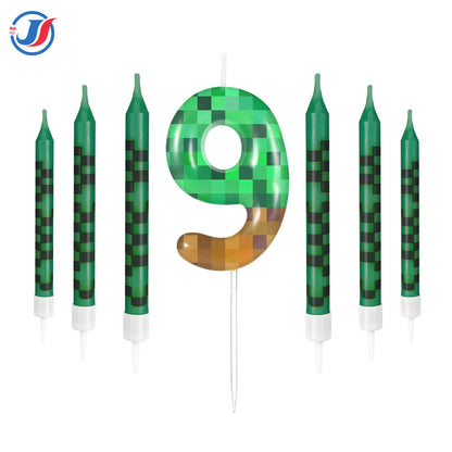 7Pcs Pixel Miner Birthday Cake Candles Topper for Pixel Theme Party Anniversary Party Video Game Party Supplies for Boys Girls
