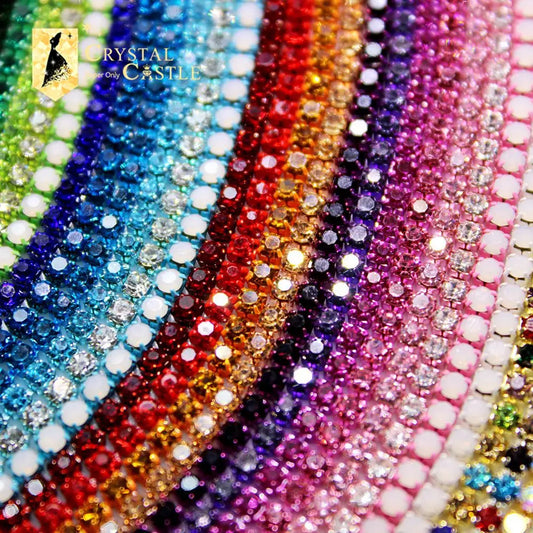 Rhinestones Chain Roll Tassel 1/10Yard Crystal Ribbon Strass Banding Sew On Gold Rhinestone Trim Strip Cup Chains For Needlework