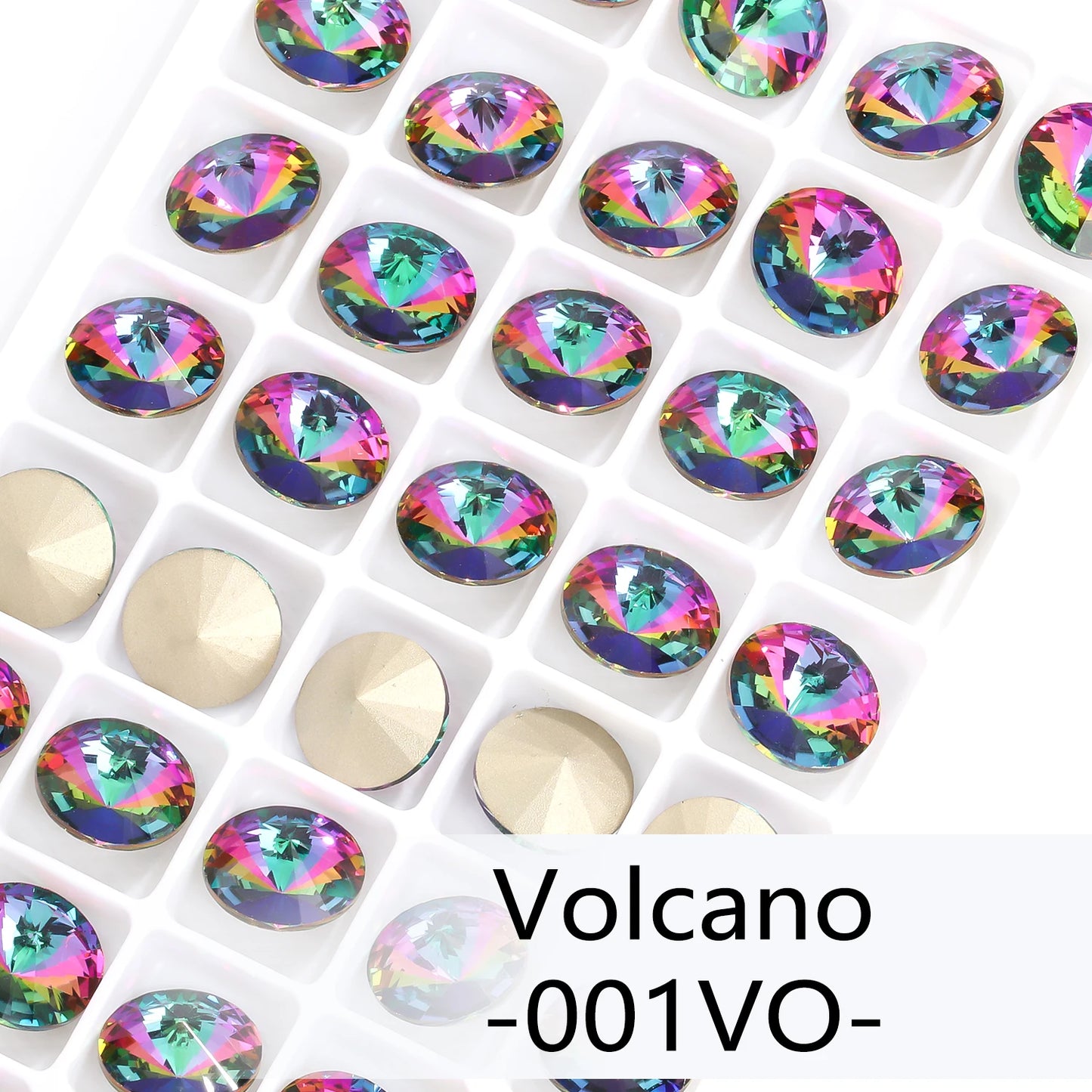 6/8/10/12/14MM Rivoli Rhinestone Round Pointed Diamond Stones Colorful Beads Crafts Crystal Nail Clothes Jewelry Accessories