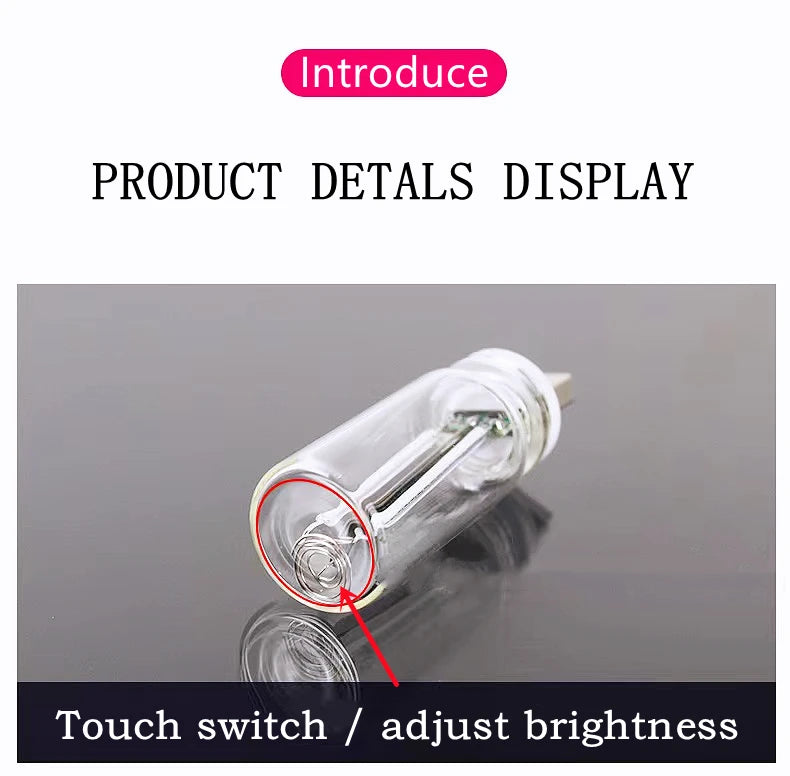 Touch Dimming USB LED Filament Glass Bulb 5V Retro Edison Bulb Night Light Car Decoration Incandescent Eye Protection Lighting