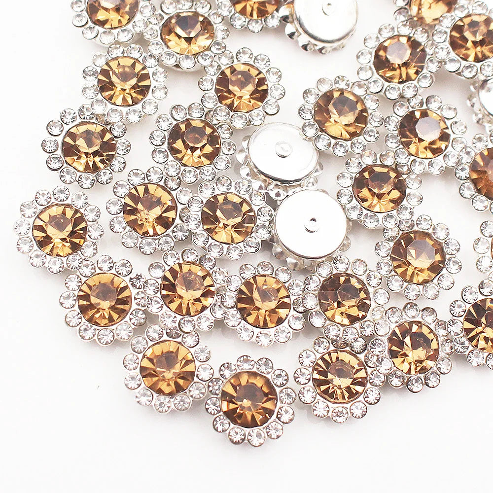 8mm-12mm Sunflower Sewing Claw Rhinestones Crystals Glass Beads Buttons Stones Sew On Rhinestone for Clothes Sewing Accessories