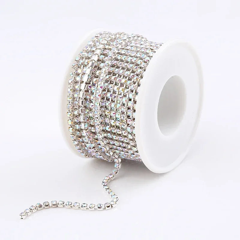 AAA Grade SS4.5-SS18(1.5mm-4.5mm) Clear Crystal AB Dense Rhinestone Cup Chain Sliver/Rose Gold Claw Strass Rhinestone Chain Trim