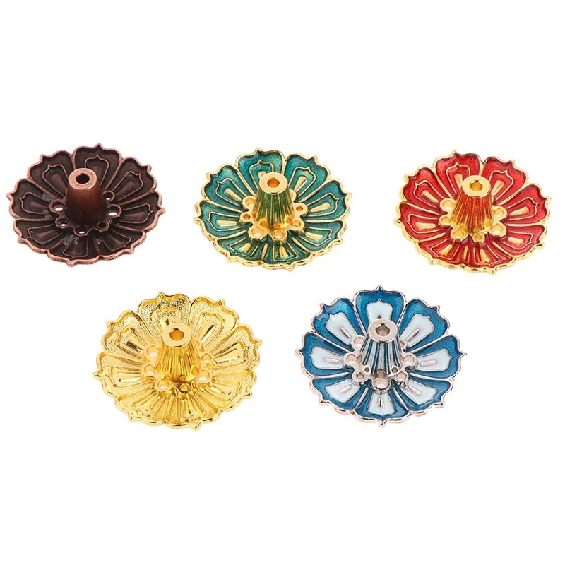 1PCS Lotus Alloy Incense Burner Stick Holder Home Buddhism Line Incense Plate Sandalwood Coil Base Temples Delicate Home Decor