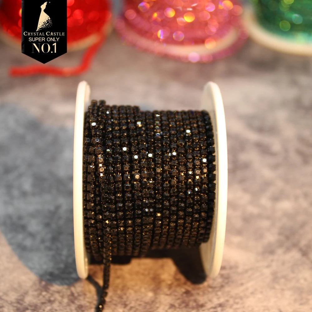 Rhinestones Chain Roll Tassel 1/10Yard Crystal Ribbon Strass Banding Sew On Gold Rhinestone Trim Strip Cup Chains For Needlework