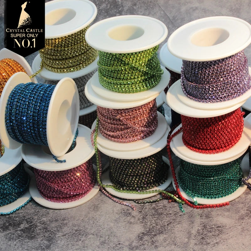 Rhinestones Chain Roll Tassel 1/10Yard Crystal Ribbon Strass Banding Sew On Gold Rhinestone Trim Strip Cup Chains For Needlework