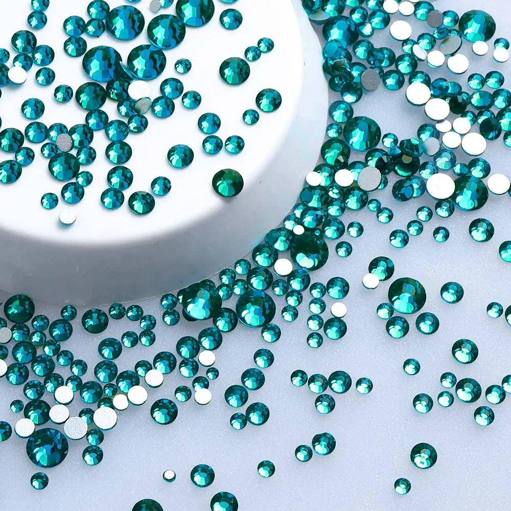 SS3-SS20 Mix Size Glitter Glass Round Rhinestones Silver Bottom Non Hotfix Small Size Crystal For Nail Art Clothes Decoration